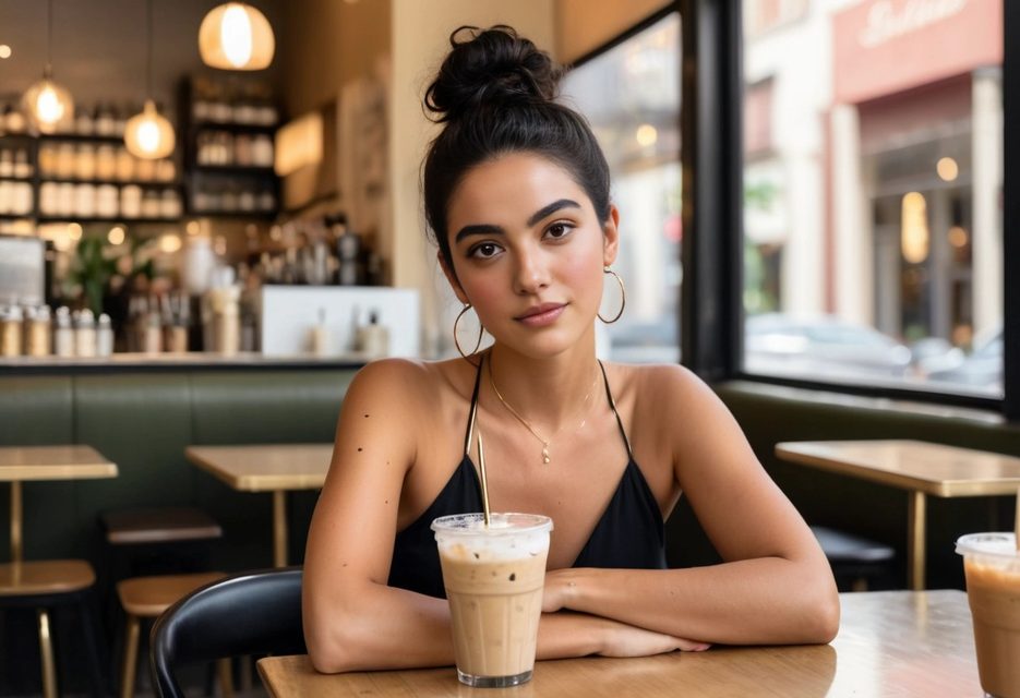 Vesper at a cafe table